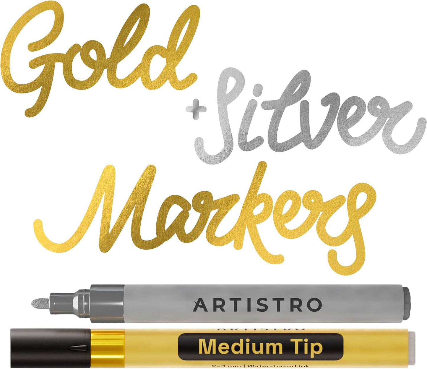 ARTISTRO 2 Gold Acrylic Paint Markers - 0.7mm Extra Fine-Tip Metallic Paint Pens - Perfect for Crafting, Art Projects, & More