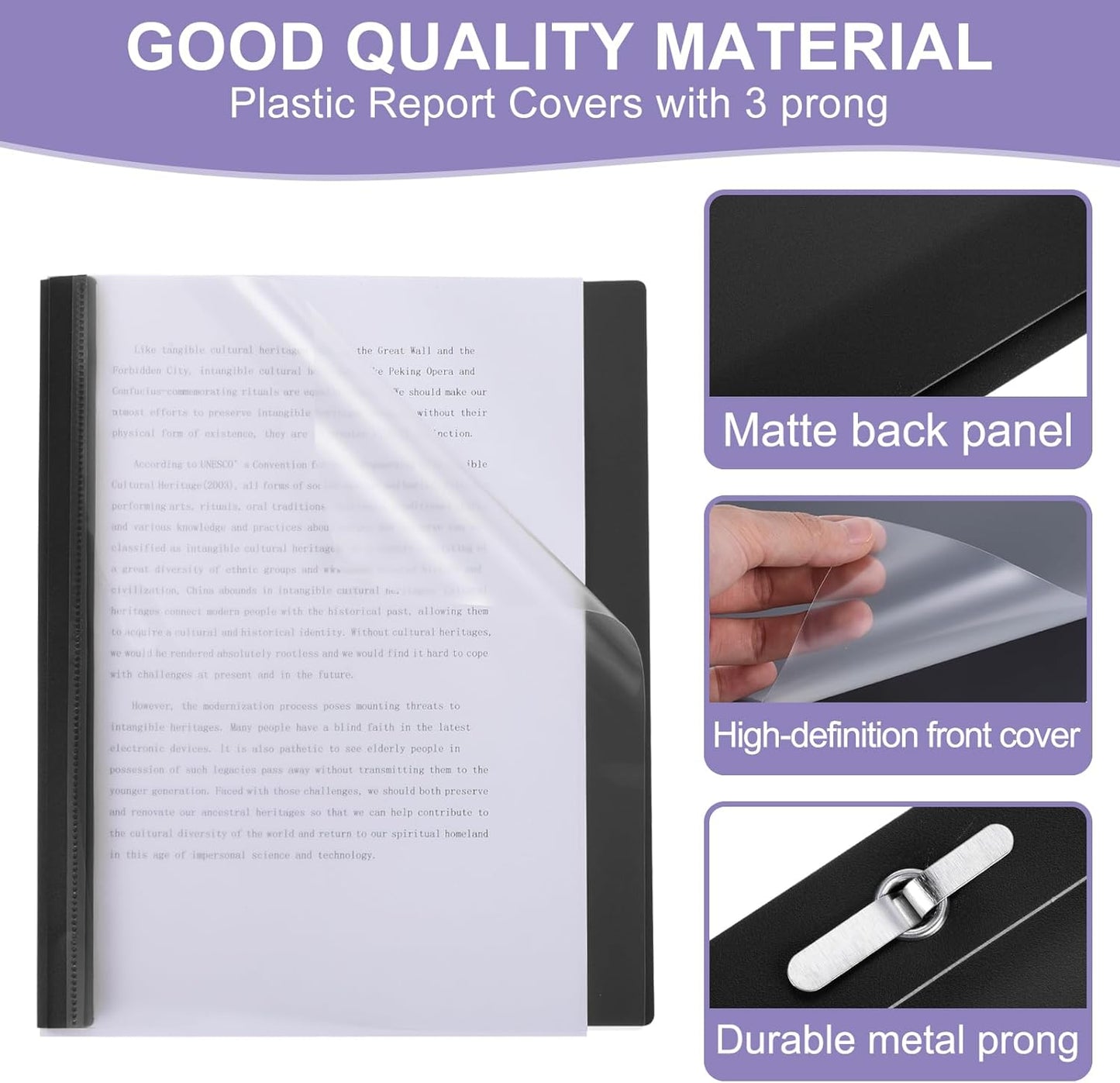 PATIKIL Plastic Report Covers with Prong, 10 Pcs 80 Sheet Capacity Clear Front Presentation Binders with 3 Metal Prong Fasteners Report Folder for Resume Documents Files Letter, Dark Blue