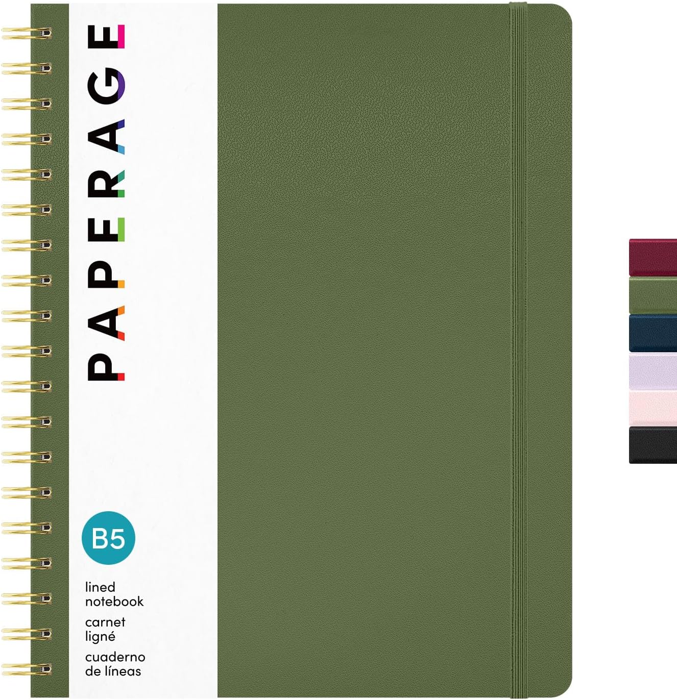 PAPERAGE Lined Spiral Journal Notebook, (Black), 160 Pages, Hardcover Journal for Women & Men, Medium 5.5 in x 8 in - 100 GSM, Thick Paper, Spiral Notebook for Work, School & Journaling