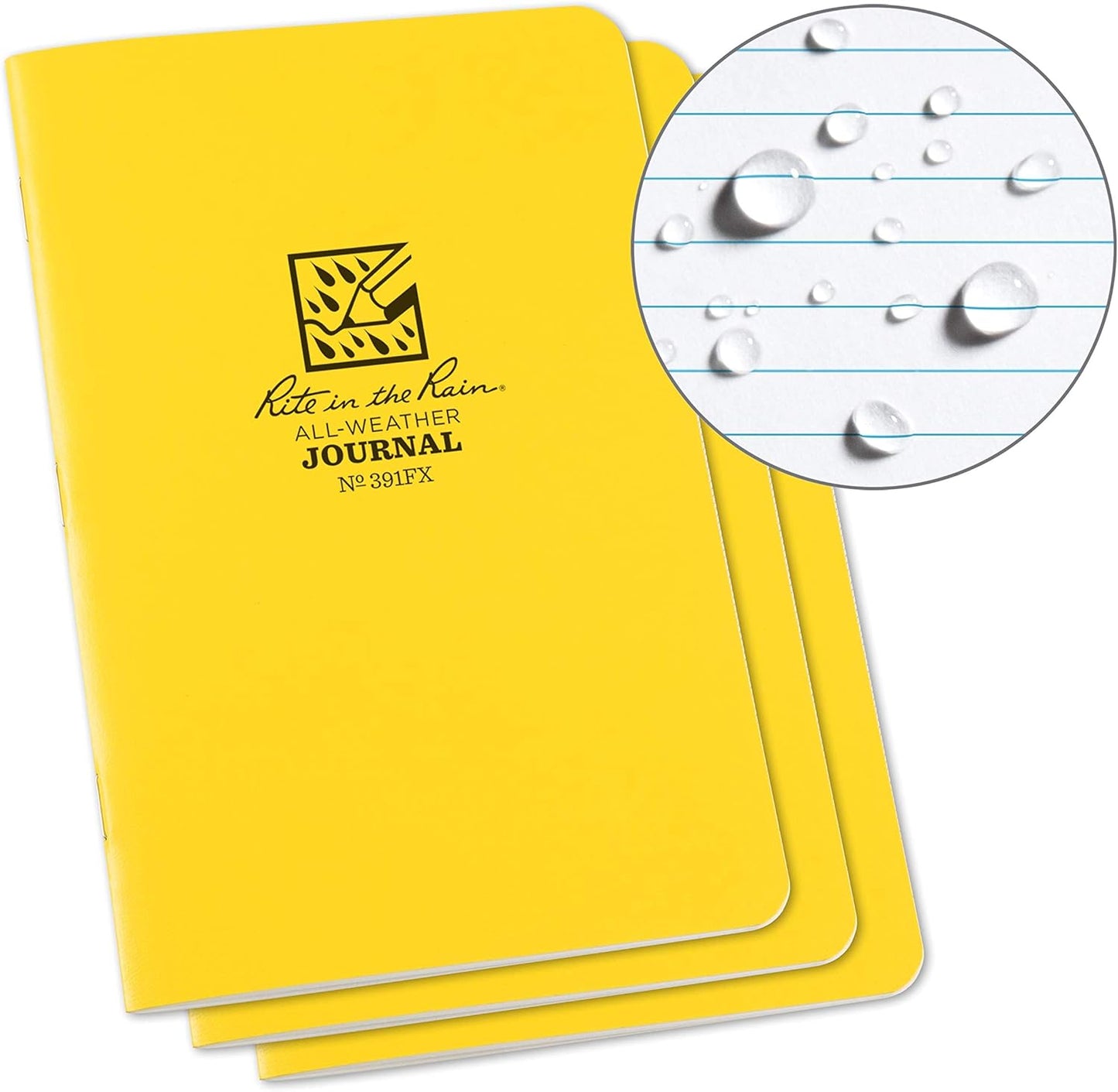 Rite In The Rain Weatherproof Stapled Notebook, 4.625" x 7", Orange Cover, Universal Pattern, 3 Pack (No. OR71FX)