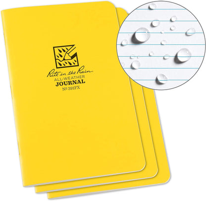 Rite In The Rain Weatherproof Stapled Notebook, 4.625" x 7", Orange Cover, Universal Pattern, 3 Pack (No. OR71FX)