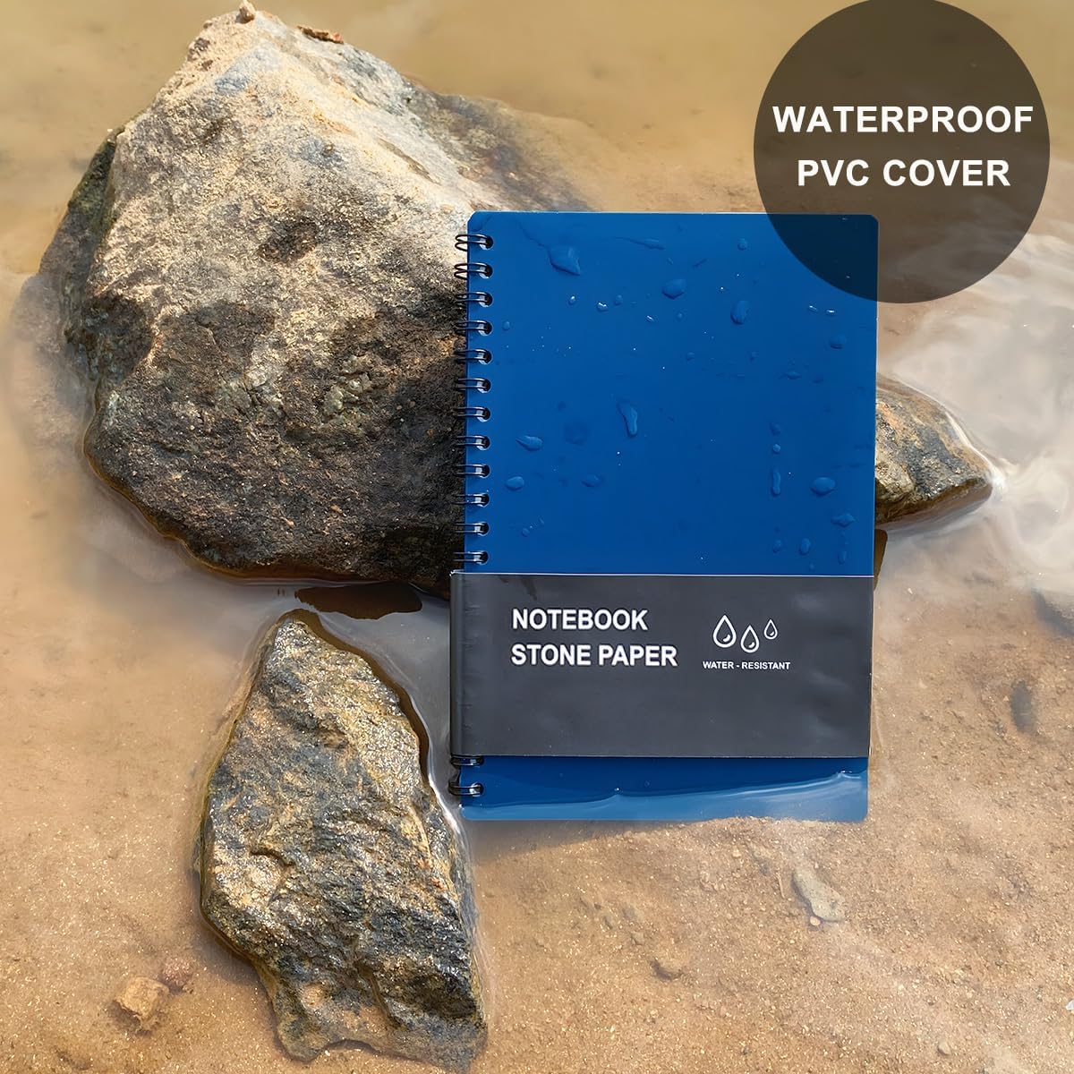 2PCS Geological Graph Weatherproof Spiral Notebooks 4.8"x7" with All Weather Stone Paper and Waterproof PVC Cover, 100 Pages per Pocket Notepad, A6 Medium Size Steno Pads (Geological, Blue)