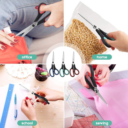 Scissors, iBayam 8" All Purpose Scissors Bulk 3-Pack, Ultra Sharp 2.5mm Thick Blade Shears Comfort-Grip for Aesthetic Fun Cute School Office Teacher Desk Crafts and Art Supplies Accessories Essential