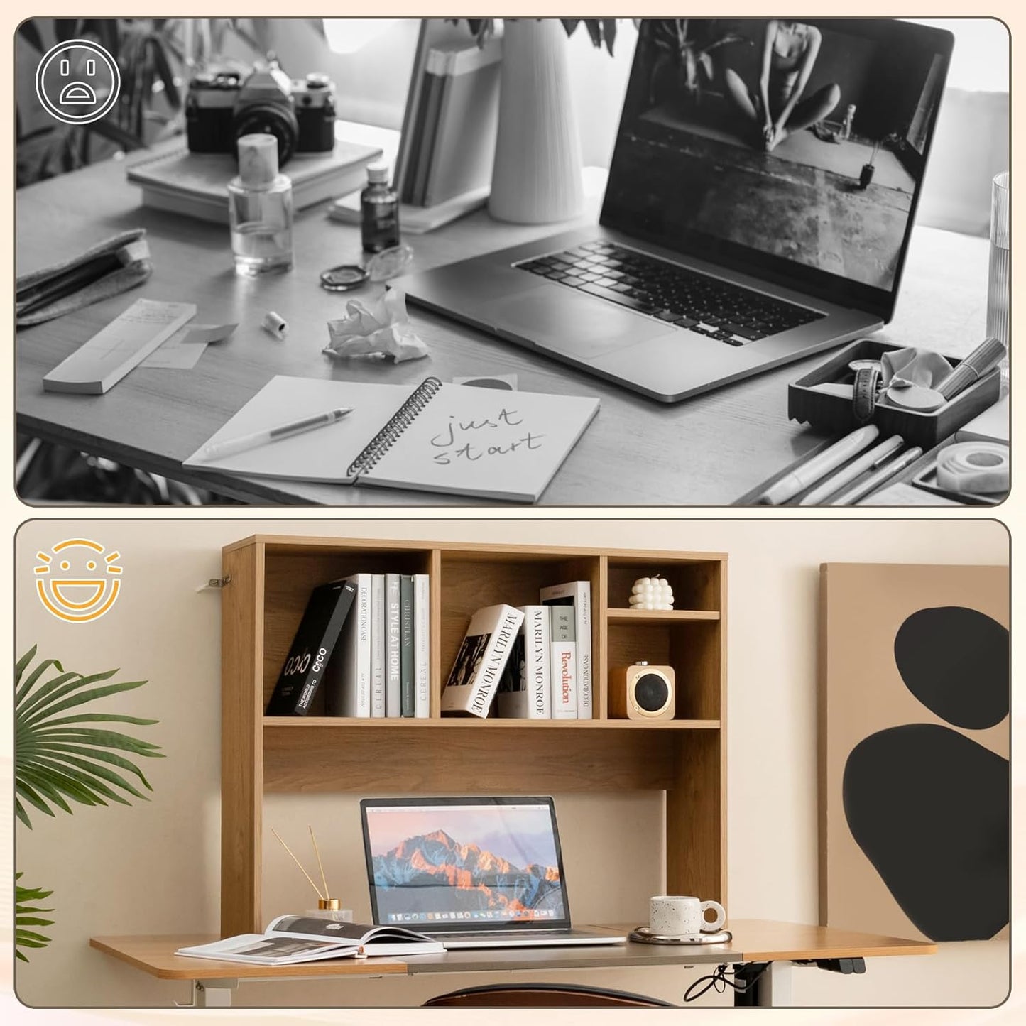 Tangkula Desktop Bookshelf, Countertop Storage Hutch with 5 Shelves for Computer Desk, Desk 3-Tier Display Rack, Multipurpose Wood Desktop Hutch Storage Organizer for Dorm Office Home