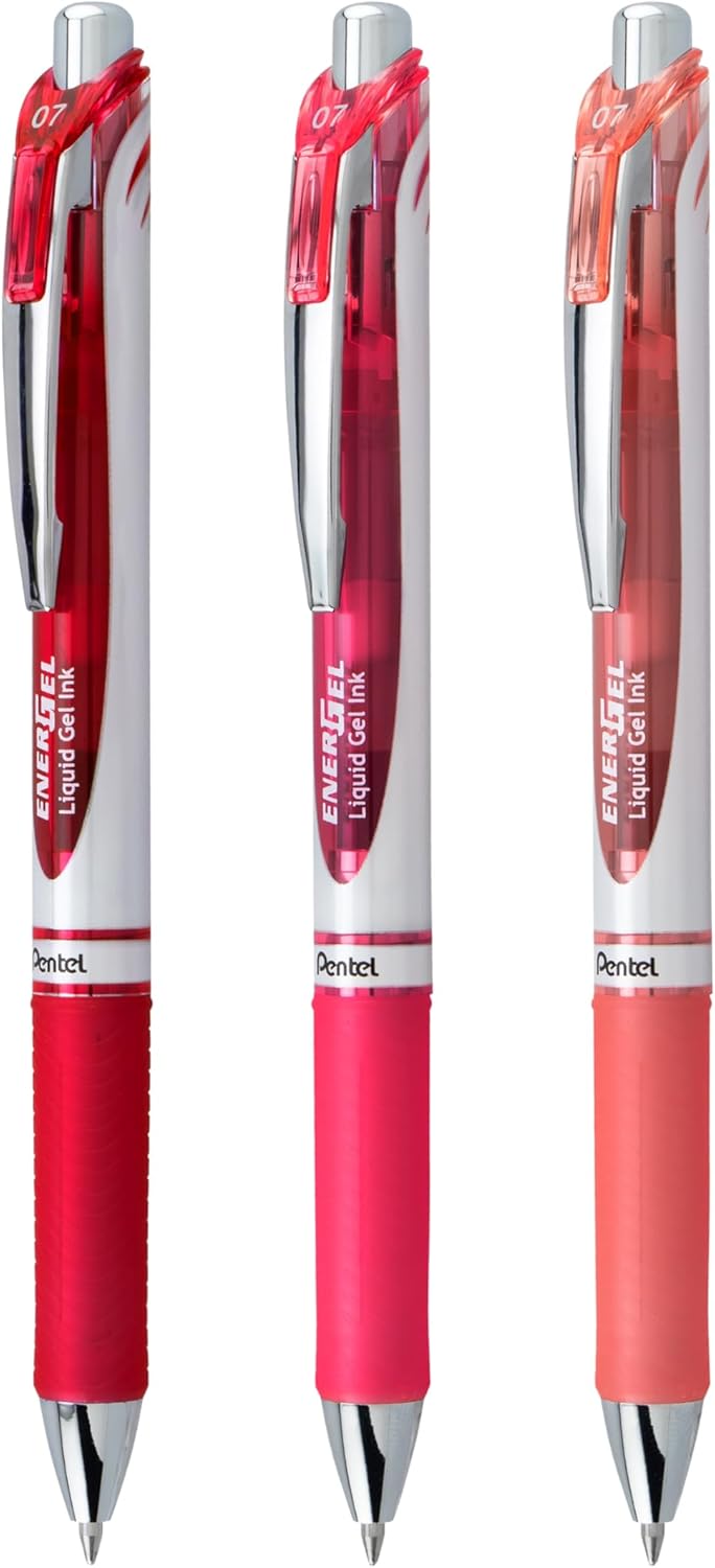 Pentel EnerGel RTX Retractable Liquid Gel Pen, Passion Hue, 0.7mm, Assorted Violet Ink Pack of 3 Pens (BL77PASBP3M)