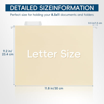 Blue Hanging File Folders,25 Pack Letter Size File Folders with 1/5-cut Tabs,Office Essentials for Filing Cabinet & Desk Storage