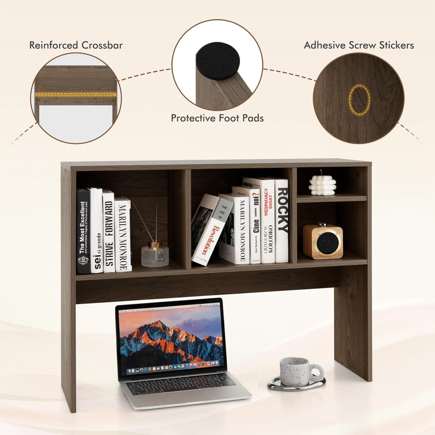 Tangkula Desktop Bookshelf, Countertop Storage Hutch with 5 Shelves for Computer Desk, Desk 3-Tier Display Rack, Multipurpose Wood Desktop Hutch Storage Organizer for Dorm Office Home