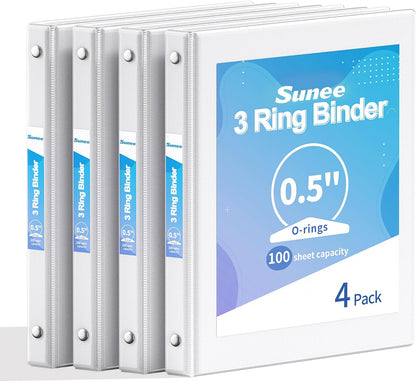 SUNEE 1/2 Inch Binders 3 Ring 10 Pack Bulk, PVC-Free Clear View Half Inch Binders (Fits 8.5x11 Inches) for School, Office & Home Use, White