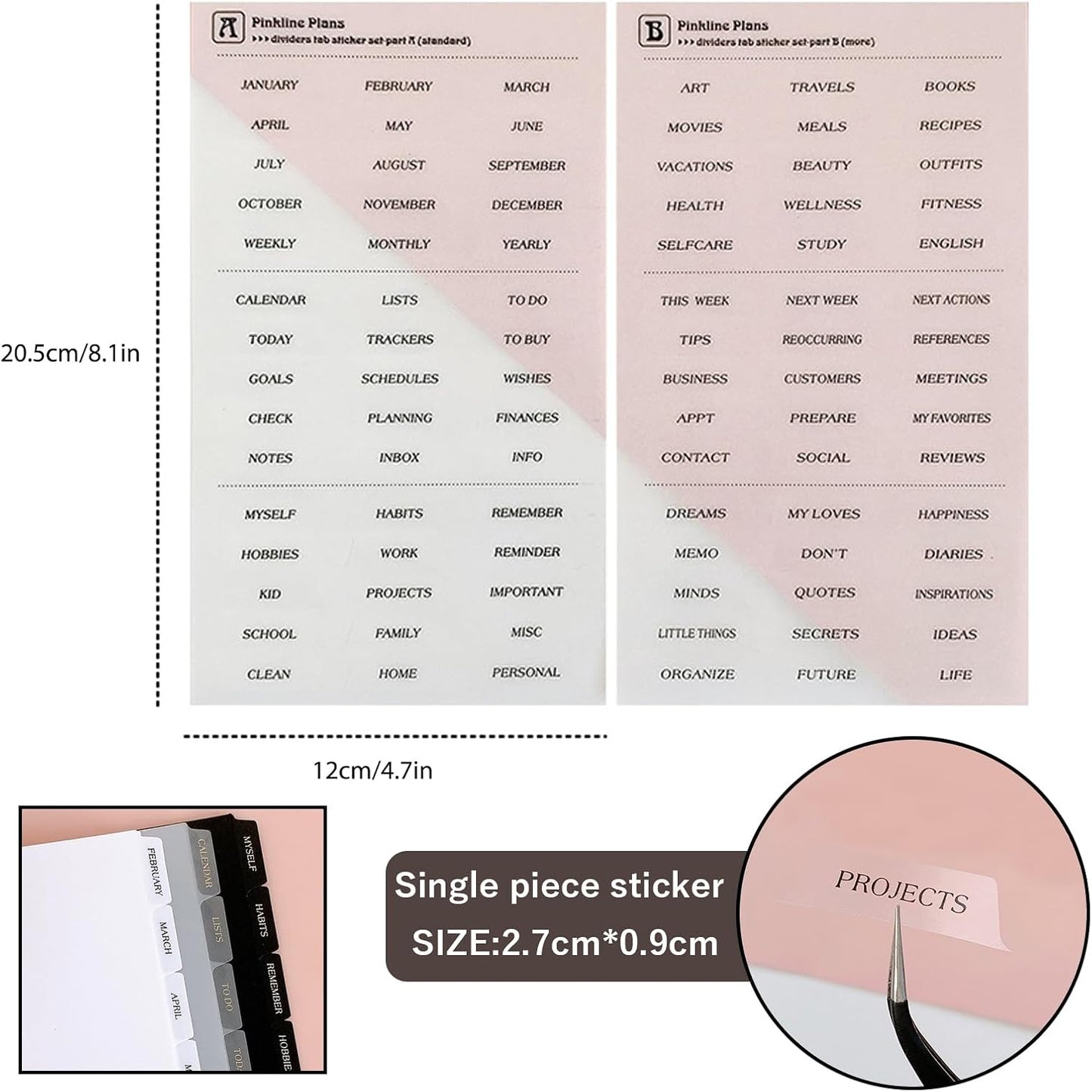 DY.2ten Black Binder Dividers for 6-Holes Ring Binder, 1/7 Cut Tabs, A5 Size, Sturdy Plastic Dividers with 7 Tabs for School Office Home, 2 Sets, 14 Dividers, 2 Tab Stickers.