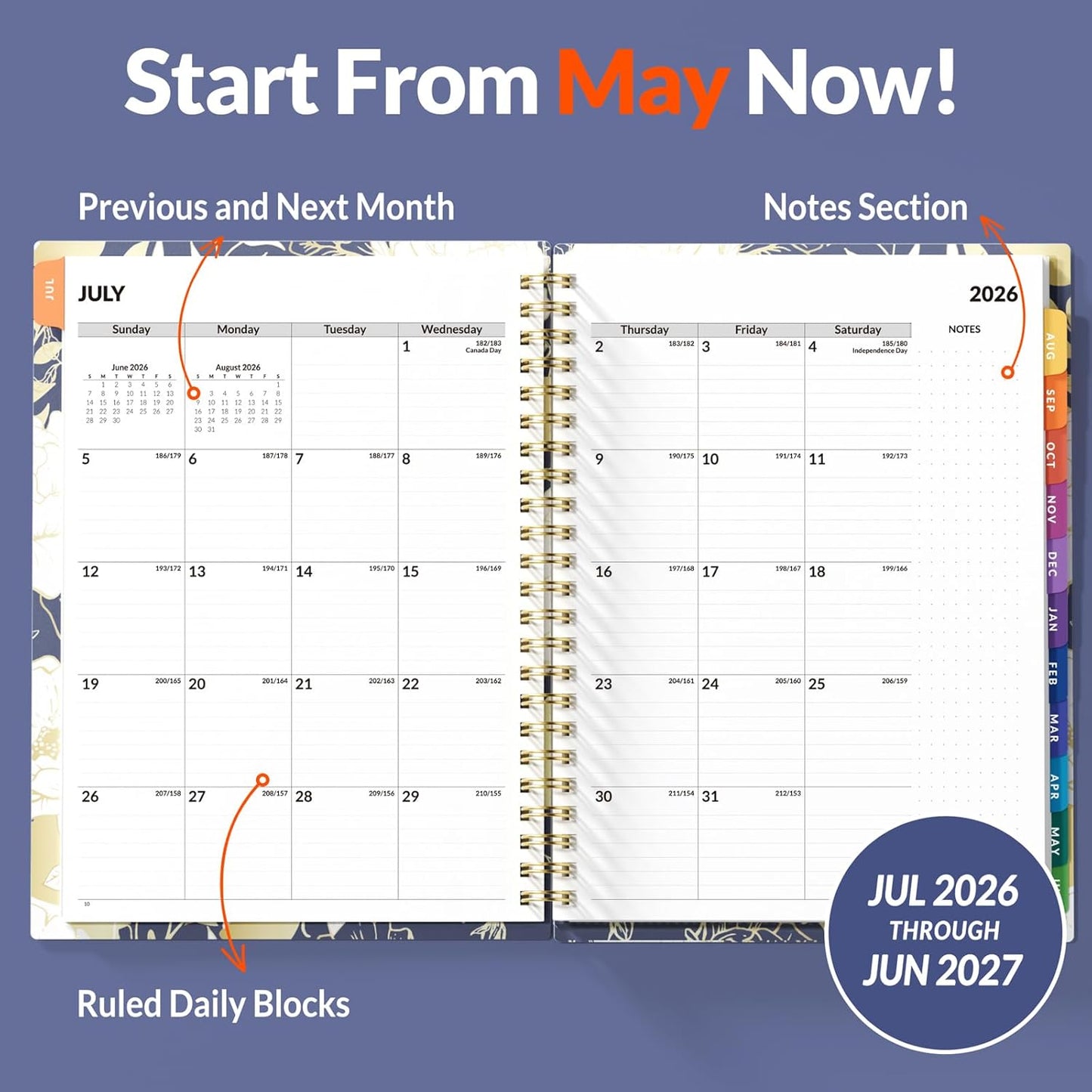 SUNEE 2026-2027 Appointment Book, Quarter-Hourly, Weekly & Monthly - from July 2026 to June 2027, 8.5"x11" Academic Planner, Flexible Cover, Note Pages, Bookmark, Spiral Binding, Black