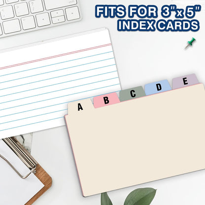 Chell 3x5 Plastic Index Card Dividers, Morandi Colors, Heavyweight Poly Index Card Guides A-Z, with Alphabetical/Blank Stickers, Pack of 25