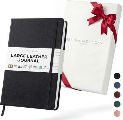 BEECHMORE BOOKS Large Lined Journal Notebook, 8.5" x 11.5" (A4) Hardcover Vegan Leather Executive Diary for Work, Thick 120gsm Paper, Lay-Flat Binding, Gift Box