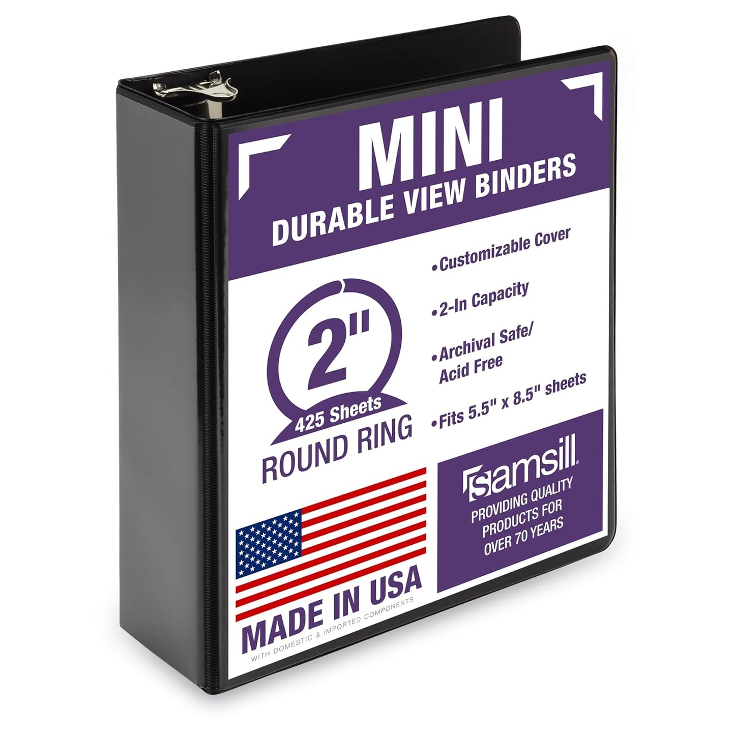 Samsill Economy 3 Ring Mini Binder, 1-Inch Round Ring Binder, Holds 100 Sheets, Black, 6 Pack (MP32300)