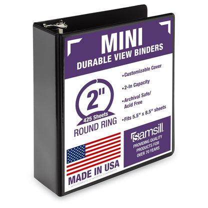 Samsill Economy 3 Ring Mini Binder, 1-Inch Round Ring Binder, Holds 100 Sheets, Black, 6 Pack (MP32300)