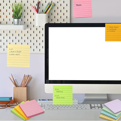 9 Pack Lined Sticky Notes 4x6 in Post Sticky Notes with Lines, 9 Bright Colors Self Sticky Notes Pad Its, Large Ruled Sticky Note for Office, Home, 35 Sheets/Pad
