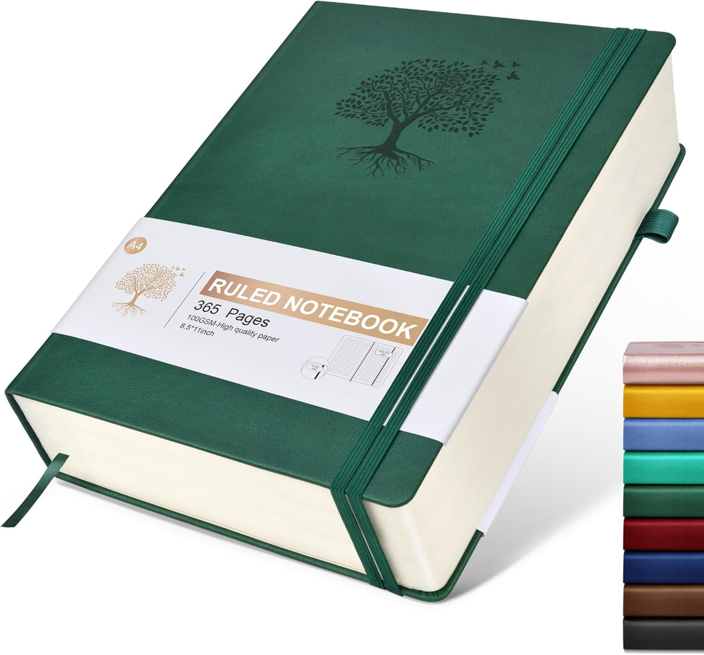 Lined Journal Notebook -365 Pages A5 Thick Journals for Writing Ruled Notebook, Hardcover Leather Journal for Women Men Daily Journal Notebook for Work, Note Taking, 100Gsm Lined Paper( 5.75'' X 8.38'' Green)