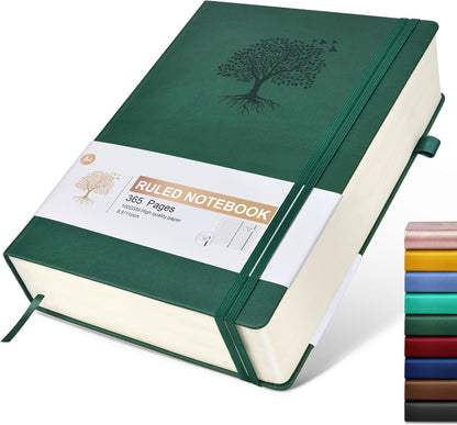 Lined Journal Notebook -365 Pages A5 Thick Journals for Writing Ruled Notebook, Hardcover Leather Journal for Women Men Daily Journal Notebook for Work, Note Taking, 100Gsm Lined Paper( 5.75'' X 8.38'' Green)