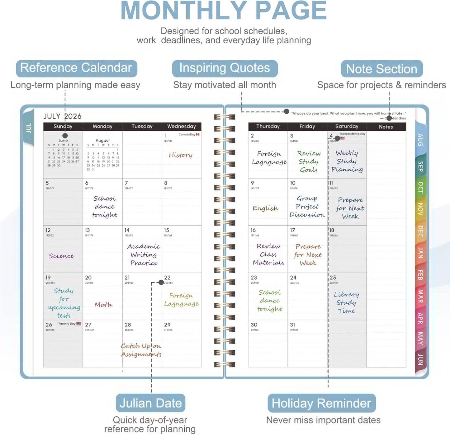 Planner 2026-2027, Weekly and Monthly Academic Year Calendar Planner, July 2026 - June 2027, Daily Agenda Book for Office School Supplies, A5(6.3'' x 8.5'')