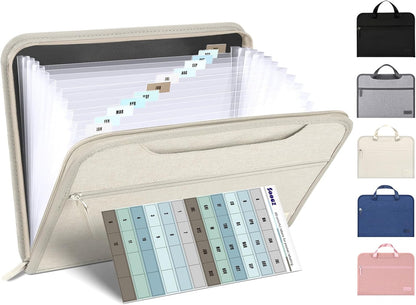 Sooez Heavy Duty Accordion File Organizer with Hidden Handle, Portable 12 Pockets Expanding File Folders, Cloth Monthly Bills Receipt Organizer for Letter/A4, School Classroom Home & Office Supplies
