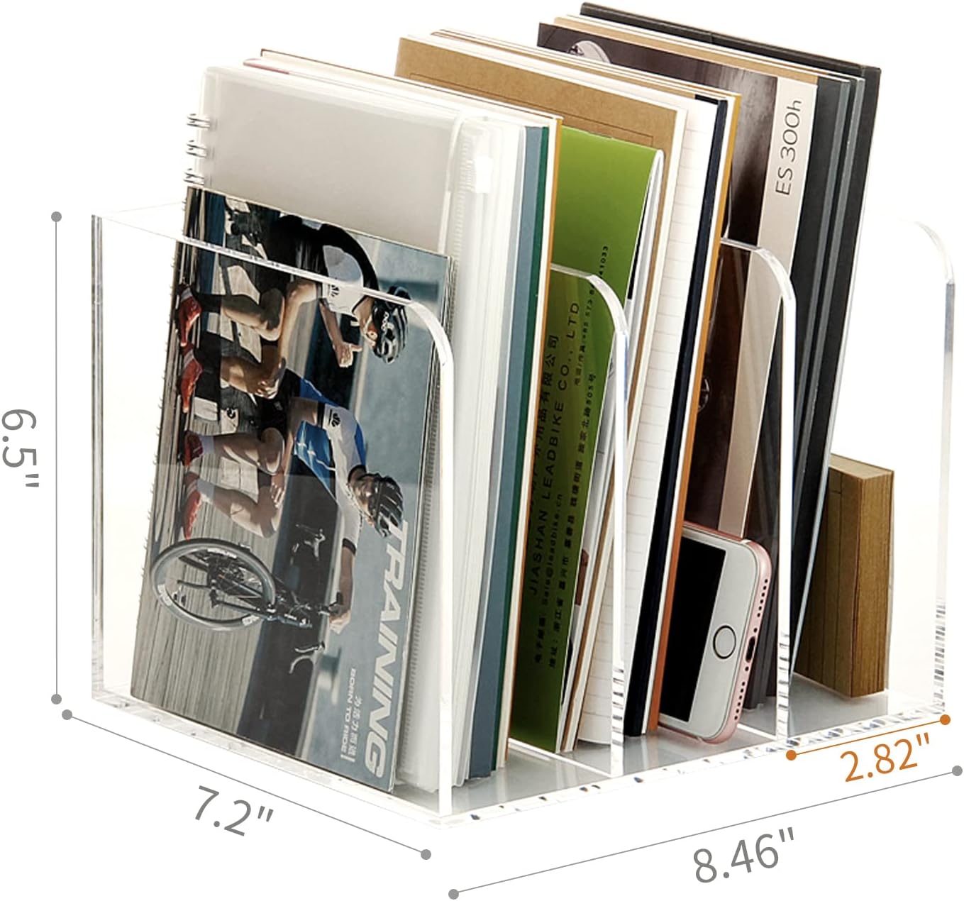 HeZone Acrylic Magazine Rack File Holder Desk Organizers and Storage 2-Pack Small Clear Acrylic Vertical Magazine Holder Book Stand for Office Desk