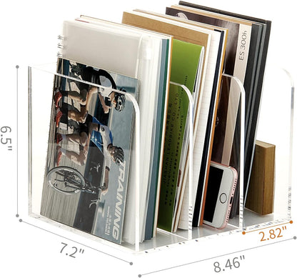 HeZone Acrylic Magazine Rack File Holder Desk Organizers and Storage 2-Pack Small Clear Acrylic Vertical Magazine Holder Book Stand for Office Desk