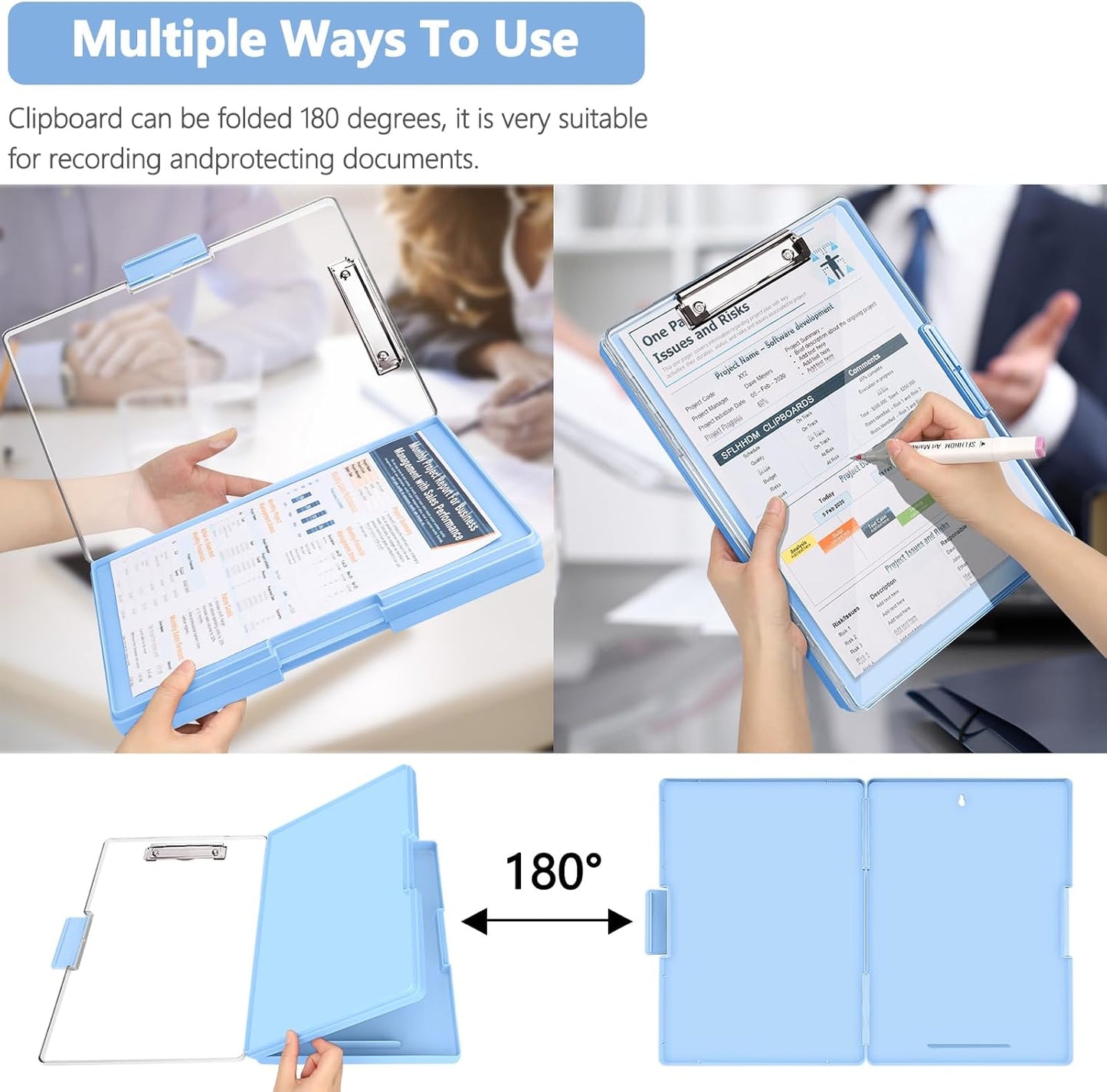 SFLHHDM Clipboard with Storage,Heavy Duty Clip Boards 8.5x11 with 2 Storage Case,Clear Visible Panel Storage Clipboards,Side Opening Nursing Clipboard Folder for Office Supplies-Light Purple