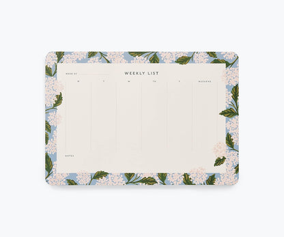 RIFLE PAPER CO. Hydrangea Weekly Desk Pad, 52 Tear-Off Pages, Doubles as a Mouse Pad, Helps You Map Out Your Week for a Whole Year, Printed in Full Color