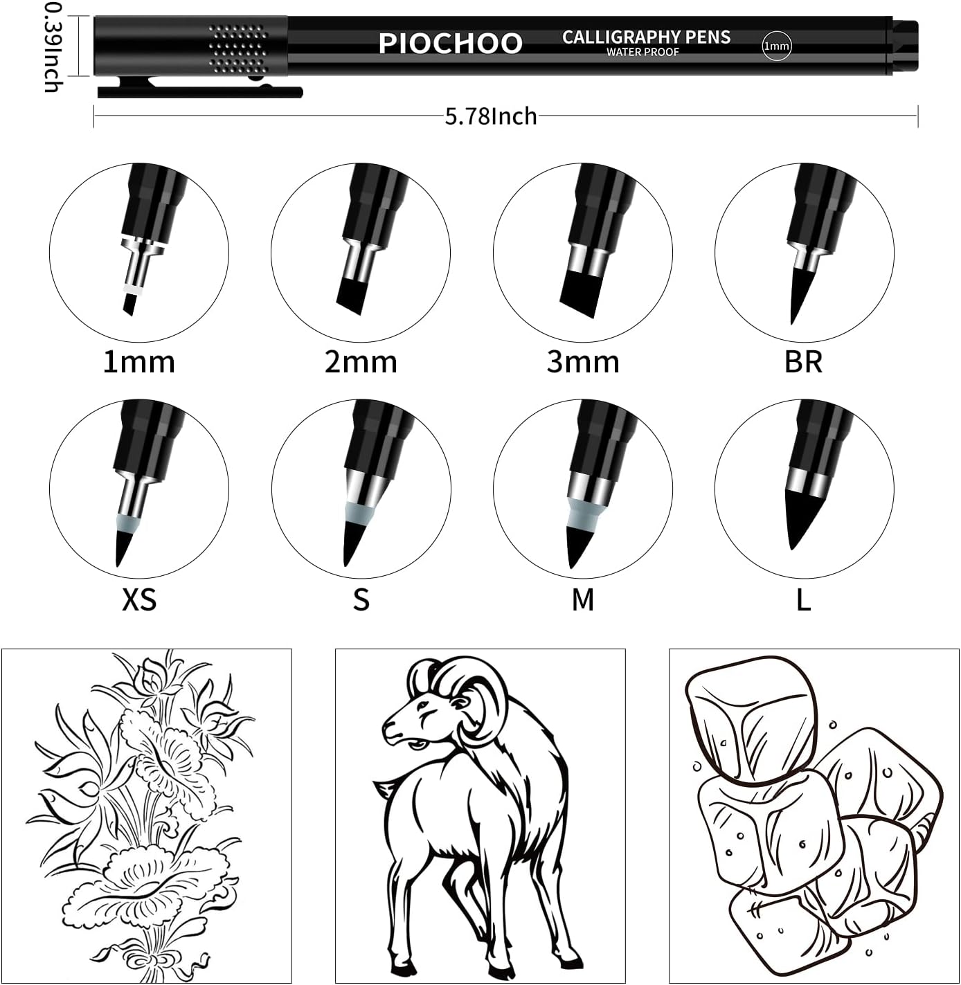 Piochoo Calligraphy Pens,8 Size Calligraphy Pens for Writing,Brush Pens Calligraphy Set for Beginners, Hand Lettering Pens
