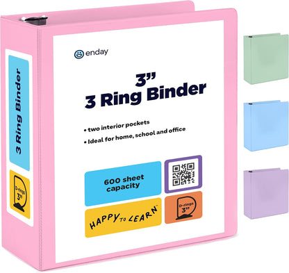 Enday 1.5 Inch Binder, Green - 1.5 Inch 3 Ring Binder, Round Ring Pastel with Clear View Cover for Letter Size 8.5 x 11'' Paper & 2 Inside Pockets, Ideal for School Supplies, Office, and Home