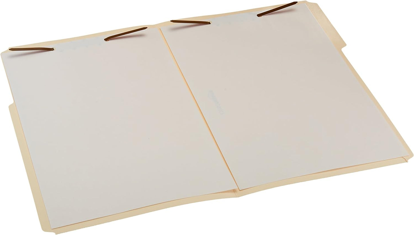 Amazon Basics Manila File Folders with Fasteners, 1/3 Cut Reinforced Tab, Letter Size, Expandable, Document Organizer, Beige, 50-Pack