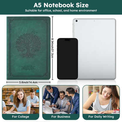 Hardcover Lined Notebook Journal for Writing, 320 Pages Leather Thick College Ruled Notebook Journal with 100GSM Paper, A5 (5.7'' X 8.4'') Daily Journal for Women Men Work Organization, Black