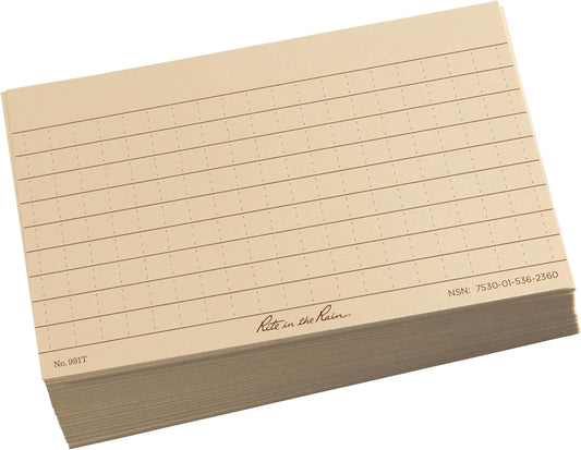 Rite in the Rain Weatherproof Index Cards, 3" x 5", Universal Pattern, Tan (No. 991T)