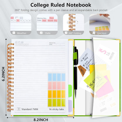 Hardcover Spiral Notebook College Ruled, 8"x10" Leather Journal Notebook with Magnetic Closure, 300 Pages 5 Subject Notebook with Dividers Tabs Journal for Women Men, Work, School(Rose Red)