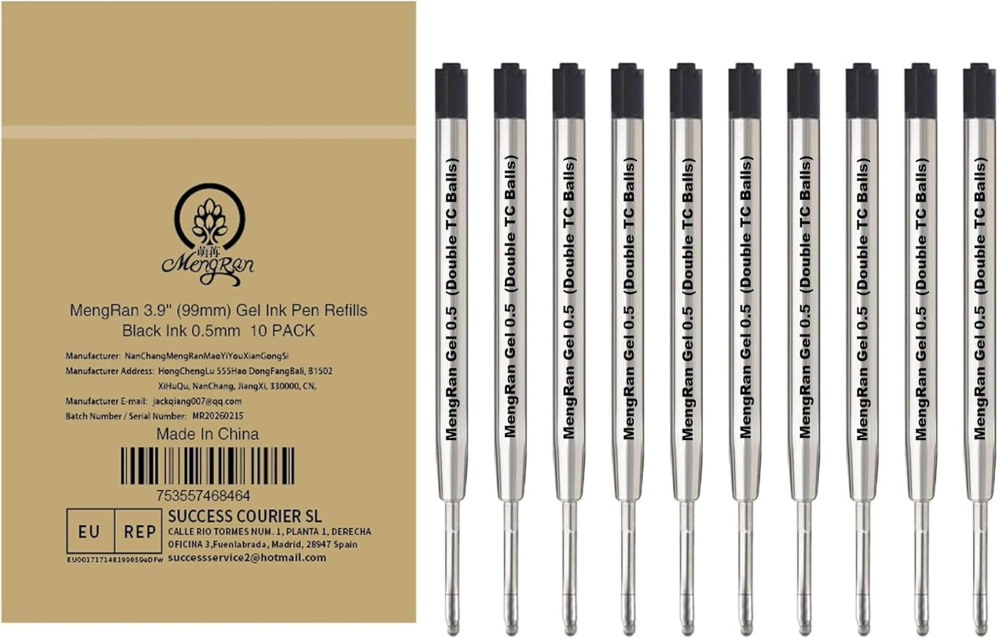 MengRan 3.9'' Ballpoint Ink Pen Refills for Click Pens,1mm Medium Tip,Compatible with Parker Pen Refill,Pack of 10 (Black Ink)