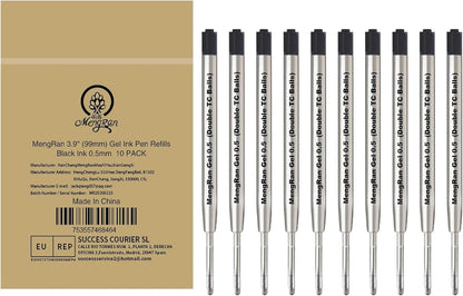 MengRan 3.9'' Ballpoint Ink Pen Refills for Click Pens,1mm Medium Tip,Compatible with Parker Pen Refill,Pack of 10 (Black Ink)