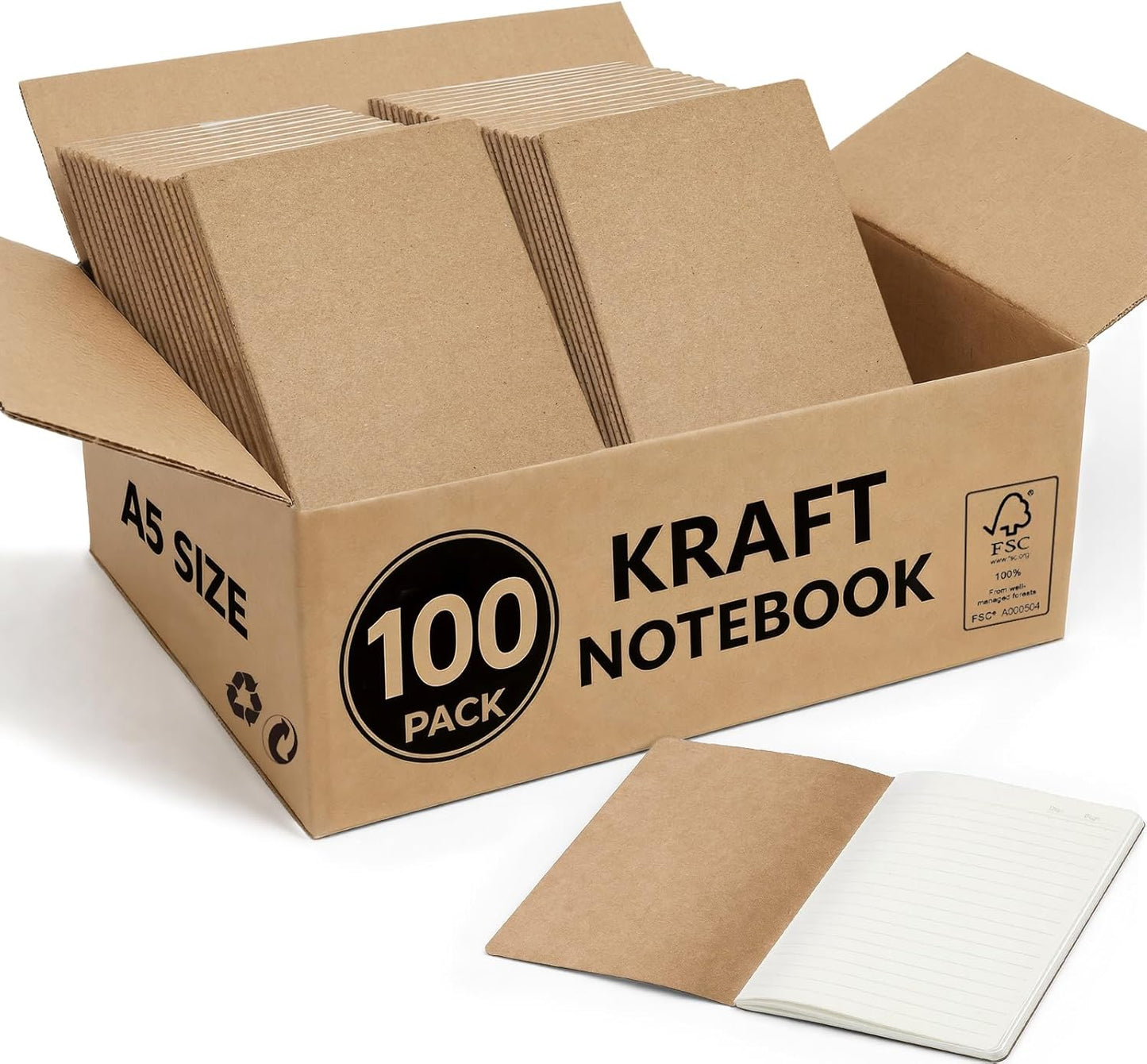 8 Pack Kraft Notebooks Bulk A5, 60 Pages Lined Ruled Journals, 8.3x5.5 Inches, Natural Kraft Cover Composition Notebooks for School Office Students Artists