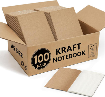 8 Pack Kraft Notebooks Bulk A5, 60 Pages Lined Ruled Journals, 8.3x5.5 Inches, Natural Kraft Cover Composition Notebooks for School Office Students Artists