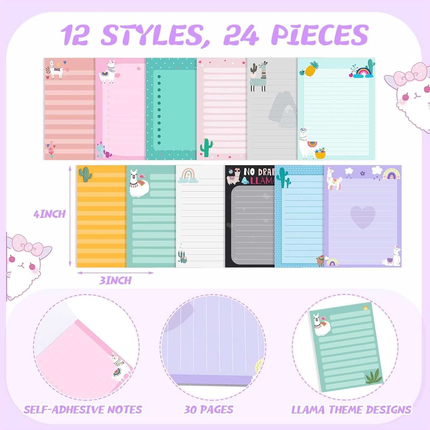 Gilprop 24 Pack Cat Sticky Notes Gift 3x4 Inch Cute Self Stick Notepads Adhesive Cartoon Cat Memo Pad Fun Kawaii Animal Sticky Notes for Teacher Women Valentines Office Home Christmas Pet Lover Gift