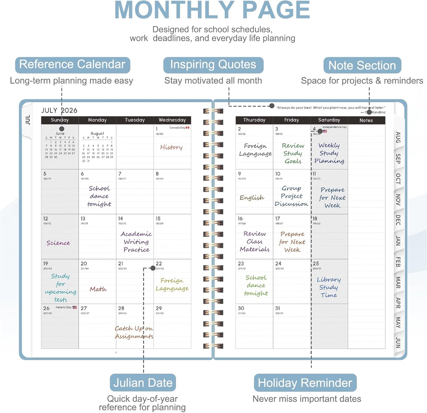 Planner 2026-2027, Weekly and Monthly Academic Year Calendar Planner, July 2026 - June 2027, Daily Agenda Book for Office School Supplies, A5(6.3'' x 8.5'')