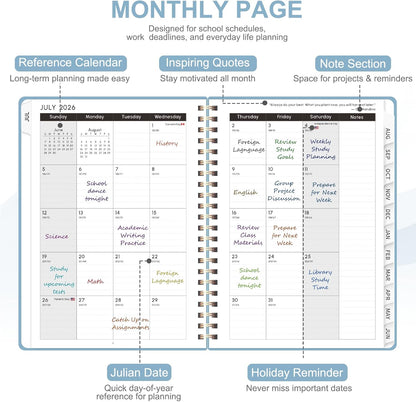 Planner 2026-2027, Weekly and Monthly Academic Year Calendar Planner, July 2026 - June 2027, Daily Agenda Book for Office School Supplies, A5(6.3'' x 8.5'')