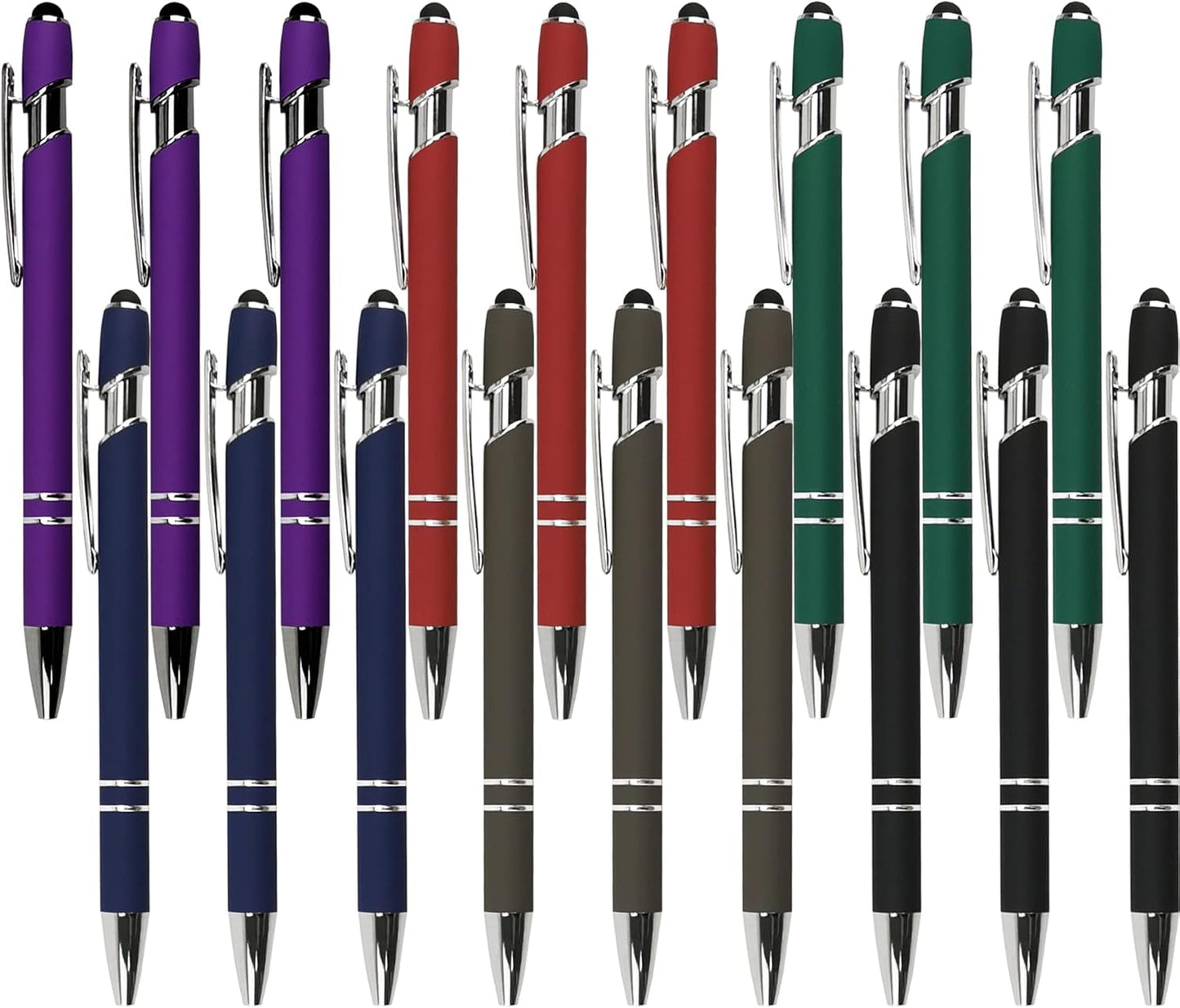 Oddmoal Ballpoint Pen with Stylus Tip, Soft Touch Click Metal Pen, 1.0mm Medium Point, Black Ink, 12 Count(Black)