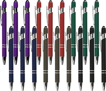 Oddmoal Ballpoint Pen with Stylus Tip, Soft Touch Click Metal Pen, 1.0mm Medium Point, Black Ink, 12 Count(Black)