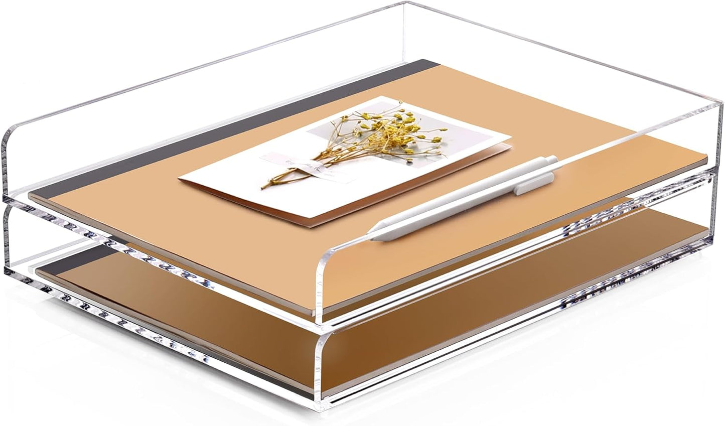 2 Pack- Stackable Paper Letter Tray, A4 File Tray Desk Organizer, Acrylic Desk Organizers and Accessories Sorter, Clear Workspace Office Supplies Organizers, 12.4inx8.86inx3.46in