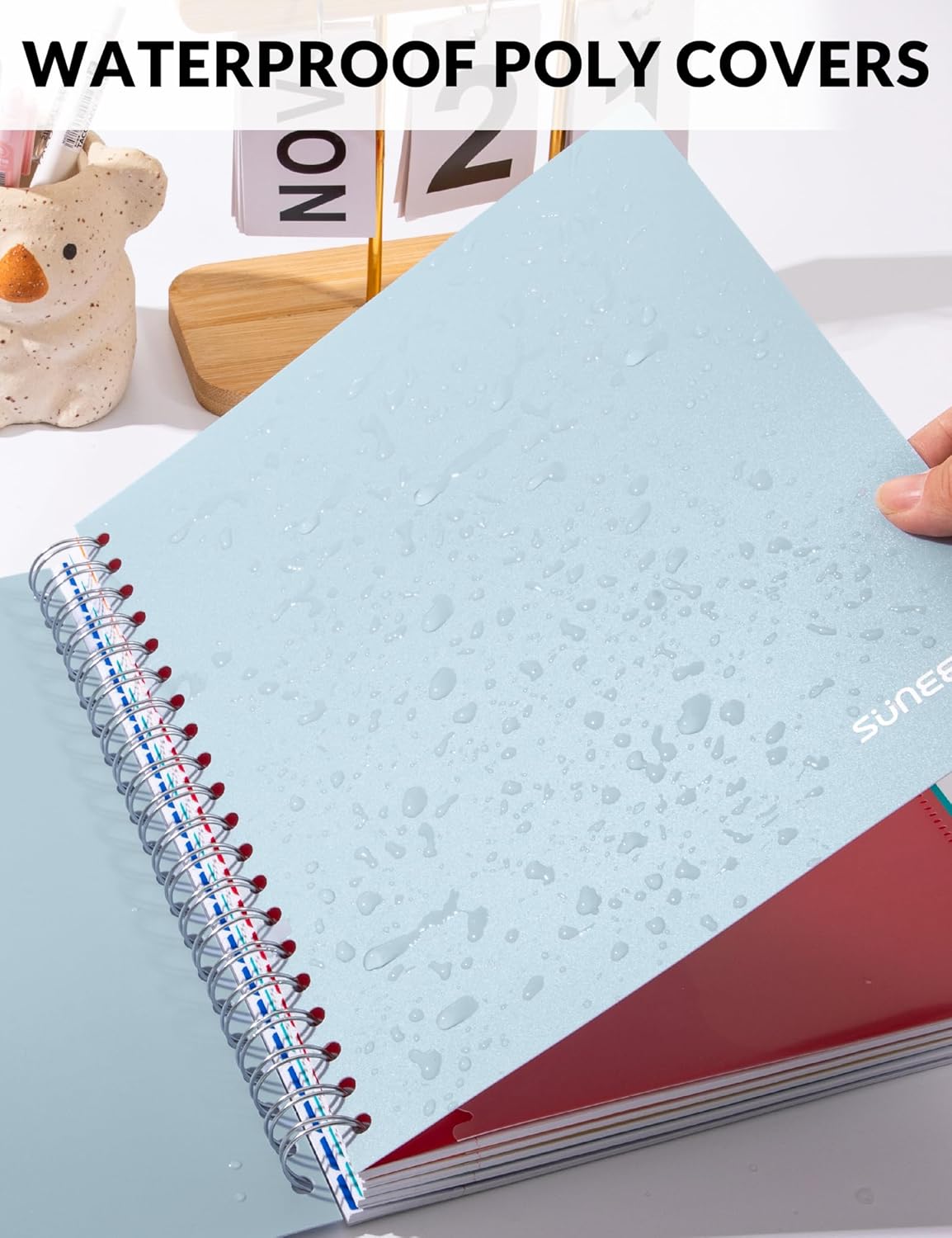 SUNEE Spiral Notebooks for Work with Removable Dividers & Tabs – College Ruled 5 Subject, 300 Pages, 3 Hole Punched, Durable PP Cover, 8"x10.5" – Notebooks for Office or School, Black
