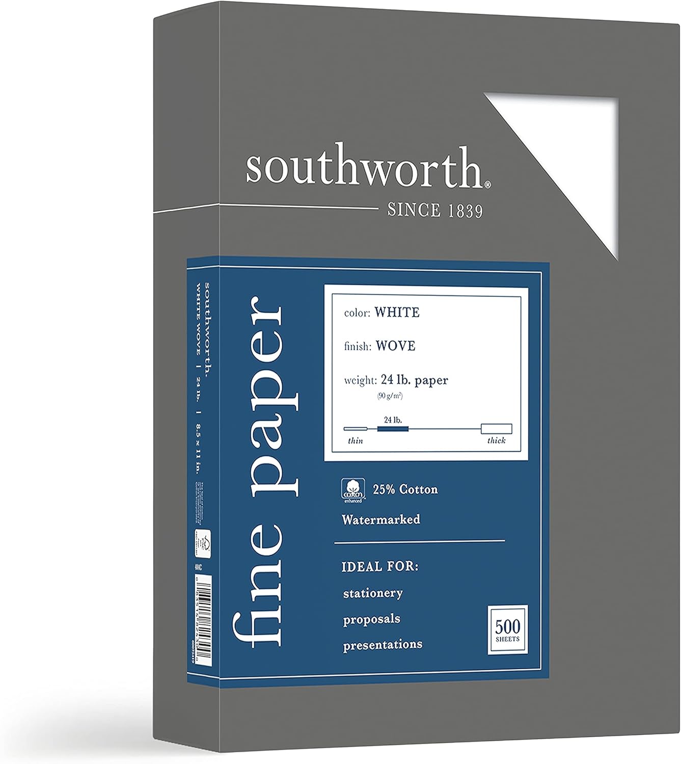 Southworth 404C 25% Cotton Business Paper White 24 lbs. Wove 8-1/2 x 11 500/Box FSC
