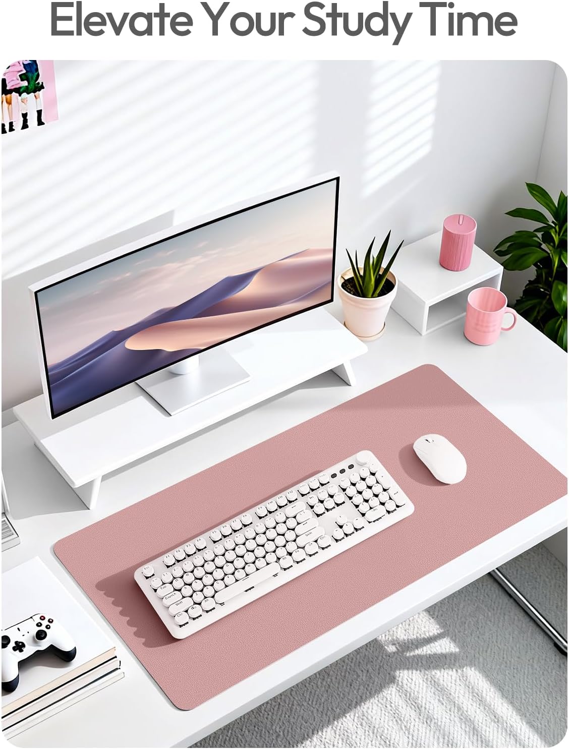 YSAGi Leather Desk Pad Protector, Office Desk Mat, Large Mouse Pad, Non-Slip PU Leather Desk Blotter, Waterproof Laptop Desk Writing Pad for Office and Home (23.6" x 13.8", Eggshell) - Colors B