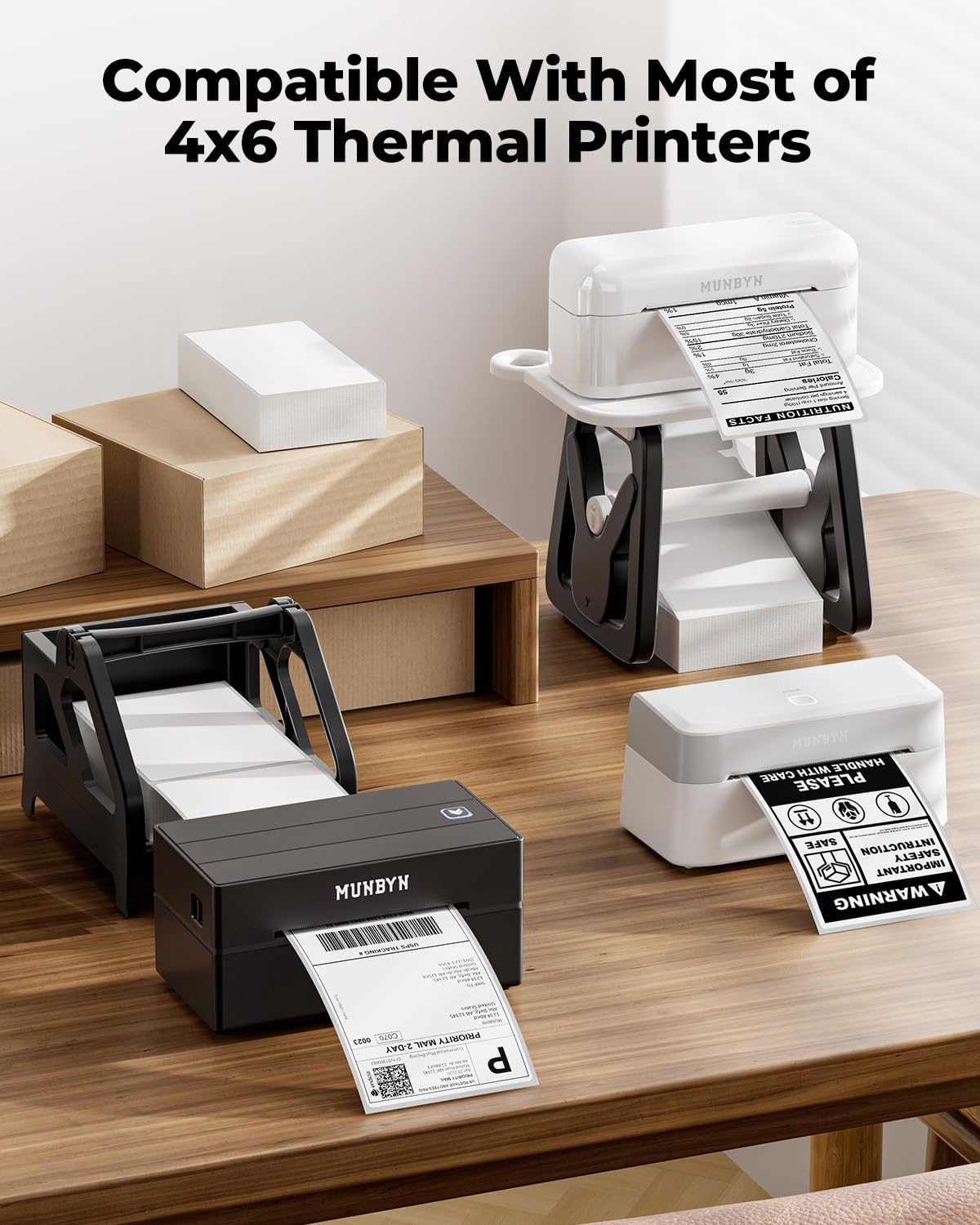 MUNBYN Thermal Direct Shipping Label (Pack of 500 4x6 Per Fanfold Labels) - Commercial Grade