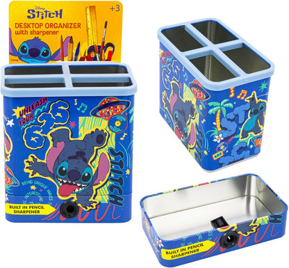 Disney Stitch Pencil Holder Set - Bundle of Disney Desk Organizer, Pencil Sharpener, Stickers | Lilo & Stitch Desktop School Stationery Supplies Pack