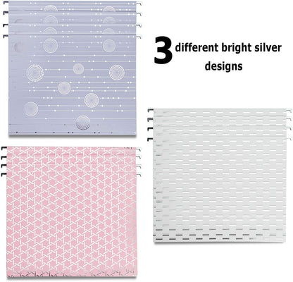 Y YOMA 12 Pack Rose Gold Hanging File Folders Letter Size Decorative File Folder Cute Pretty Hanging Folder Organizer for Filing Cabinet Office Home with 1/5-Cut Adjustable Tabs, 3 Gold Foil Design