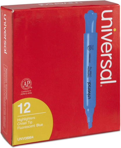 Universal 08864 Desk Highlighter, Chisel Tip, Fluorescent Blue, Dozen
